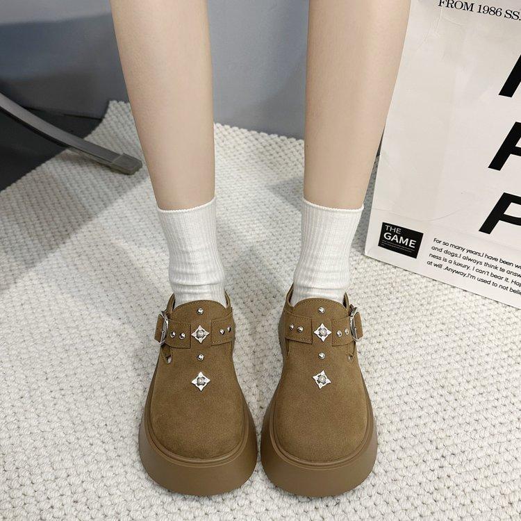 [Youshilai] Retro Versatile One-pedal Single Shoes Women's Spring 2025 New Metal Buckle Casual Loafers