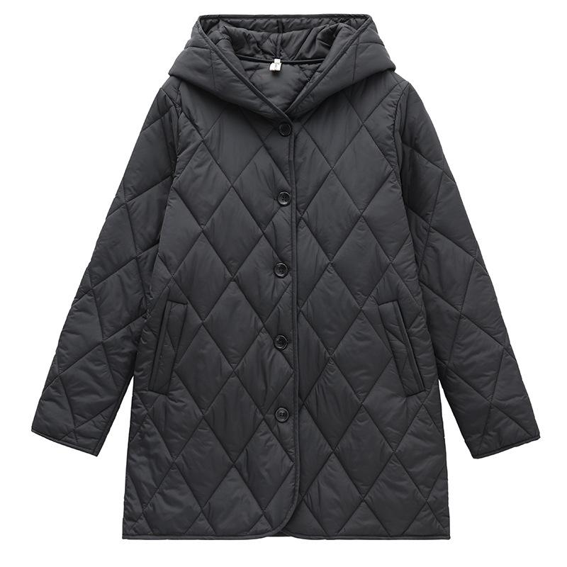 Women's Hooded Diamond-Quilted Winter Jacket 2024 - Solid Color, Warm Cotton, Long-Sleeved.
