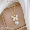Stainless Steel Copper Micro-Inlaid Natural Stone Heart Fashion Light Luxury Elegant Electroplated Sporty Unisex Necklace