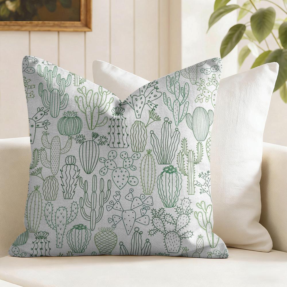 Cactus Pattern Cushion Cover Natural Linen Pillow Cover Double-Sided Print Cushion Cover For Sofa Home Decor