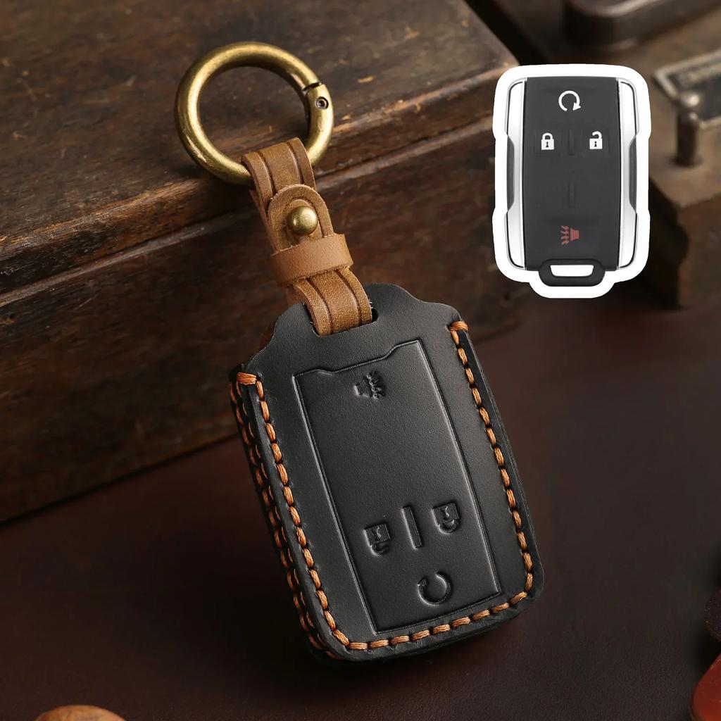 Car Key Case for GMC Canyon Sierra Yukon Chevrolet Silverado Colorado Tahoe Suburban Remote Leather Cover Shell Protector Holder