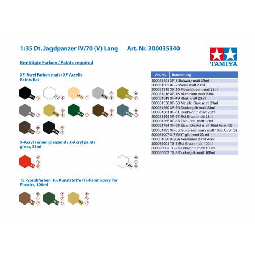 Tamiya 1/35 Military Miniature Series No.340 German Army Tank Destroyer IV /70 V Lang Plastic Model 35340