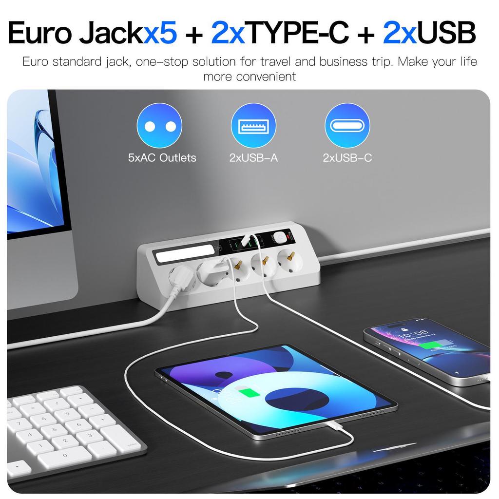 European Touch Night Light Power Strip: Triangle Wall Corner Extension Cord