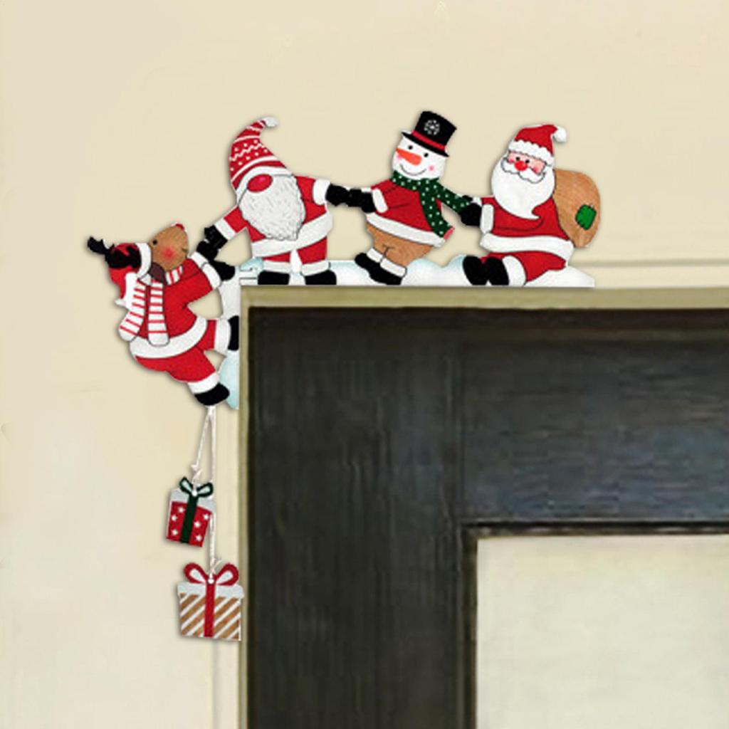 Door Corner Christmas Decoration With Dolls Holding Hands Cartoon Santa Claus Snowman Elk Corner Door Decor Set