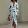 2025 European & American Women's V-neck Long Sleeve Lace-up Print Long Dress