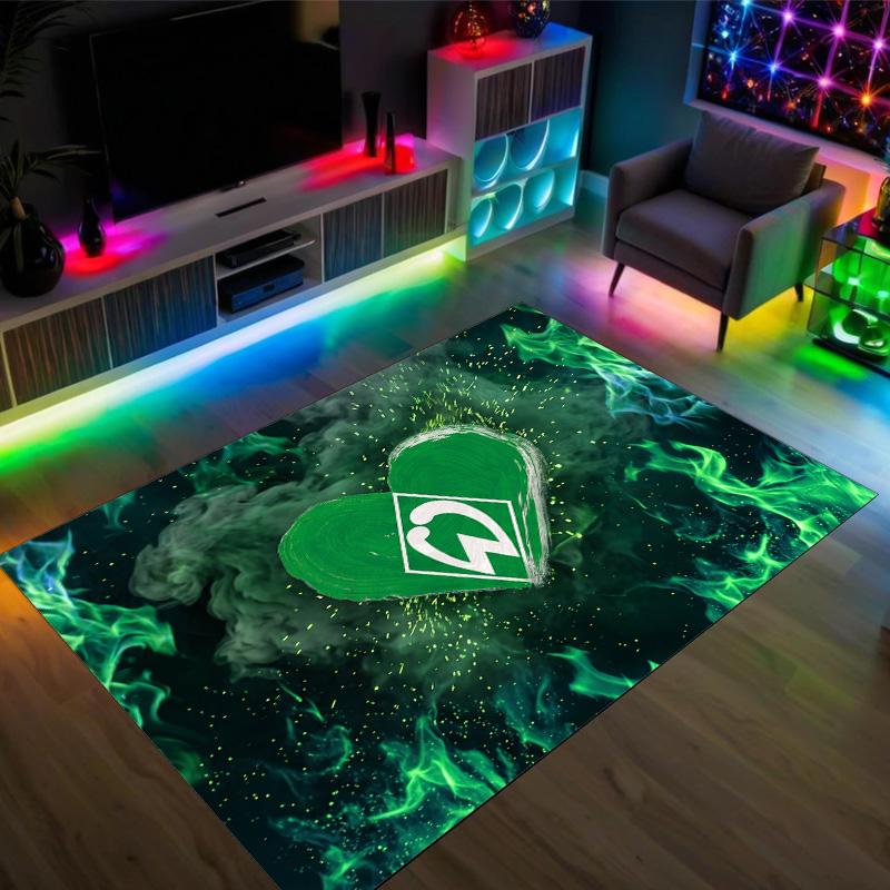 Werder Bremen Fußball Design Kristall Samt Teppich Gemütlich Nicht?Rutschfester Teppich mit Aufdruck für Schlafzimmer Wohnzimmer Eingang