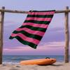 Retro Pink & Green Stripes Oversized Microfiber Beach Towel Sand Proof Quick Dry, Absorbent for Swimming Pool Travel Camping