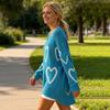 Women Sweater V-Neck Long Sleeve Heart Pattern Knitting Tops Loose Fit Commuting Style Spring Autumn Casual Sweater