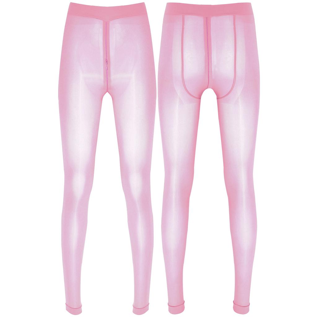 Womens Solid Color Skinny Leggings Glossy Sheer Tights Pantyhose Stretchy Zipper Crotch Tights Pants Stockings See-through