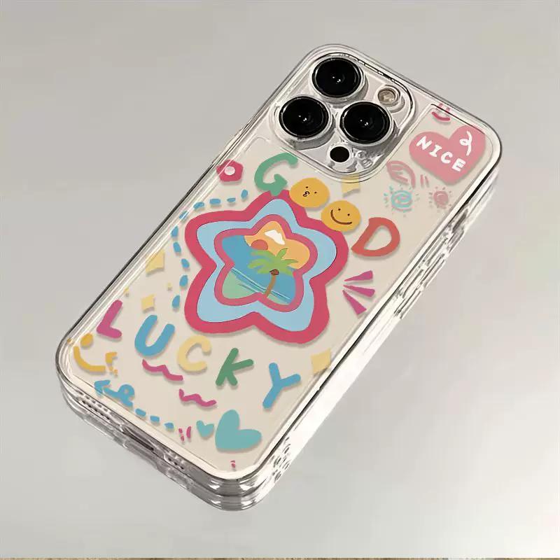 

Cute Lucky Good Groovy Aesthetic Clear Phone Case, Summer Palm Tree Colorful Cartoon Shockproof Soft Cover for iPhone iPhone 13 PRO MAX разноцветный