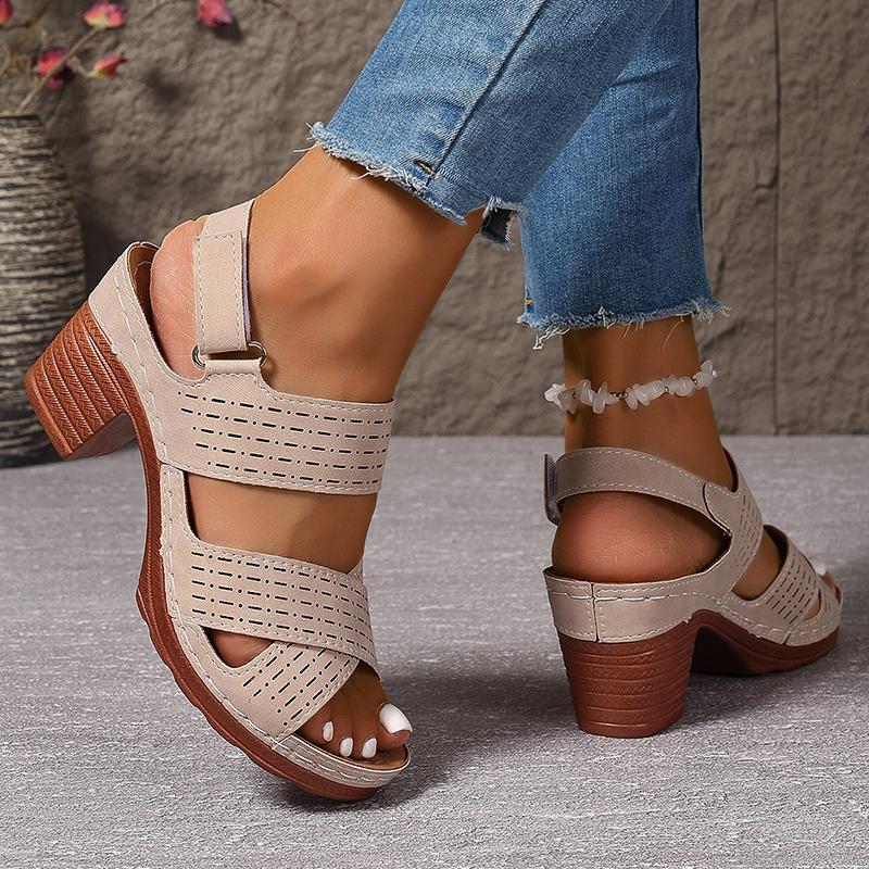 Summer  Thick High Heel Sandals for Women Plus Size Cross Band Platform Sandles Woman Back Strap Non Slip Beach Sandalias