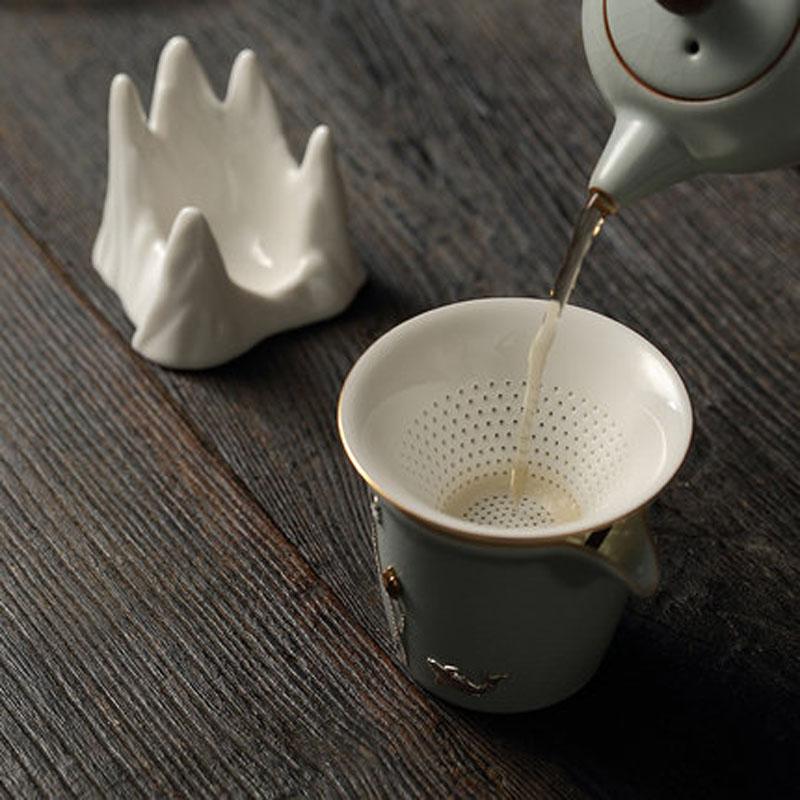 Chinese Kongfu Tea Ceremony Utensils, Mountain Peak Porcelain Ceramic Tea Strainer, Leak Filter Colander, Teaware Accessories