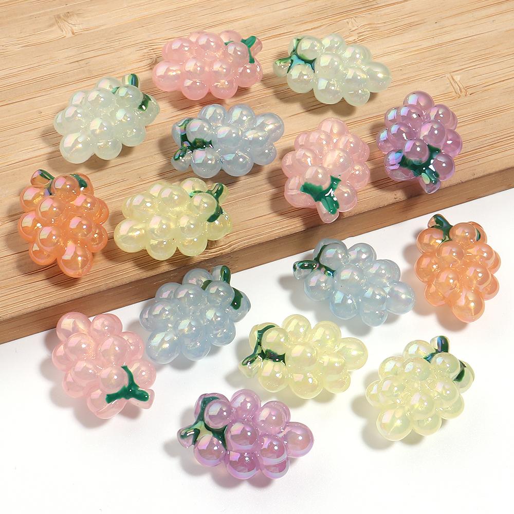 10pcs/lot Plated Colored Acrylic Beads Cute Grape Shaped Big Hole Loose Spaced Beads For DIY Headwear Hairpins Decor Accessories