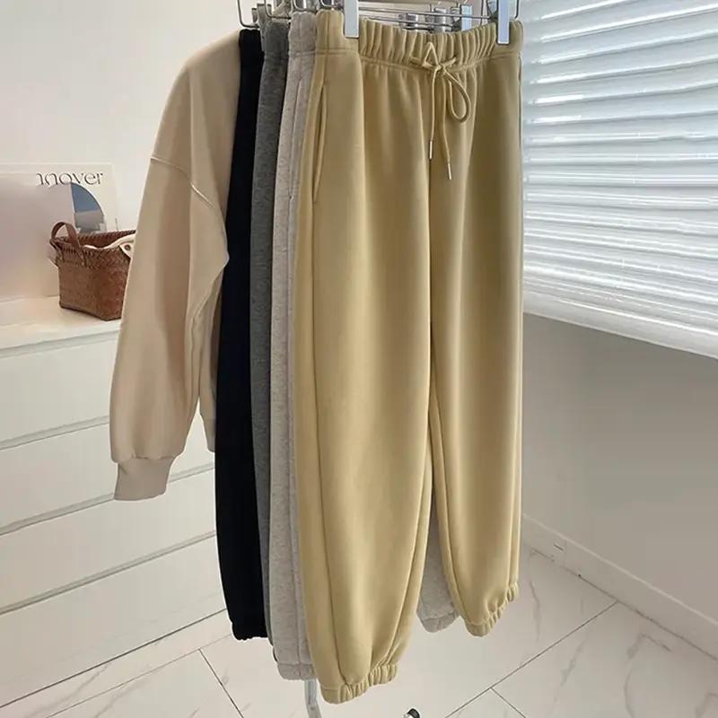 Брюки женские больших размеров, утолщенные, эластичные, с высокой талией, длинные брюки, однотонные, флисовые, повседневные брюки с широкими штанинами XL
