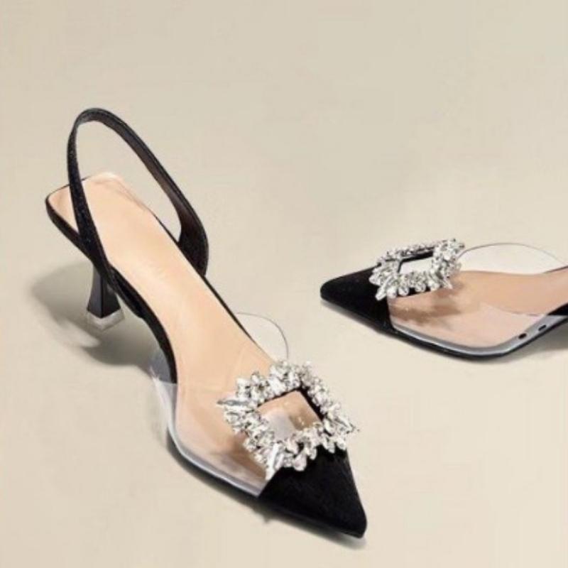 Fashion Spring and Autumn Fashion New Sexy Banquet Comfortable Crystal Transparent Solid Color Pointed Toe Women's High Heels
