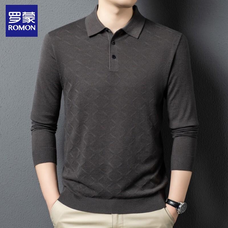 ROMON Men's Wool Blend Jacquard Knit Polo Sweater LMT6695