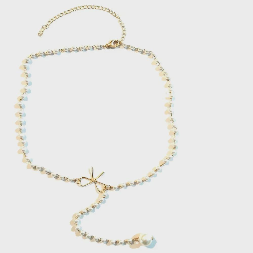 Elegant Bow Pearl Tassel Pendant Necklace – Chic and Versatile Women's Accessory