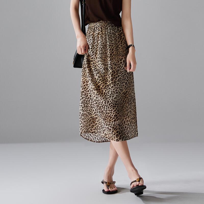 SOFSIL 2026 Summer Leopard Print Silk Straight Midi Skirt XL