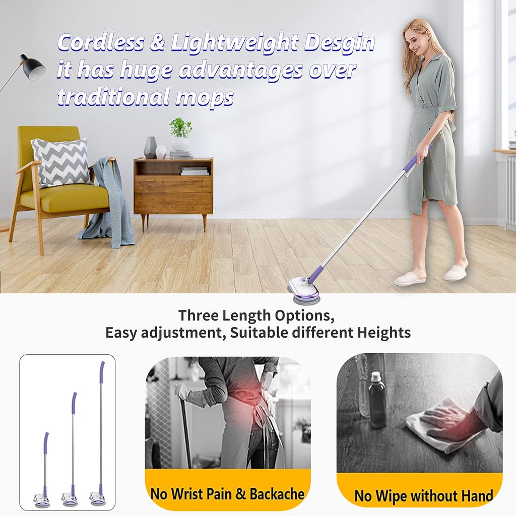 GOBOT Electric Rotating Cordless Electric Mop 4 Mop Wireless Ceiling Cleaning Adjustable Floor Cleaning Wet Hardwood Flooring Mop, Mop, Cleaner, Pads,