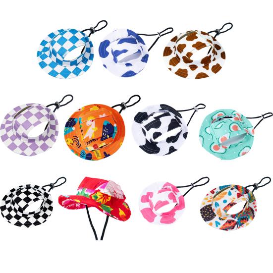 Pet Sun Hat Breathable Small Dogs Cats Bucket Hat with Ear Holes Adjustable Drawstring Sun UV Protection Pet Decorative Hat