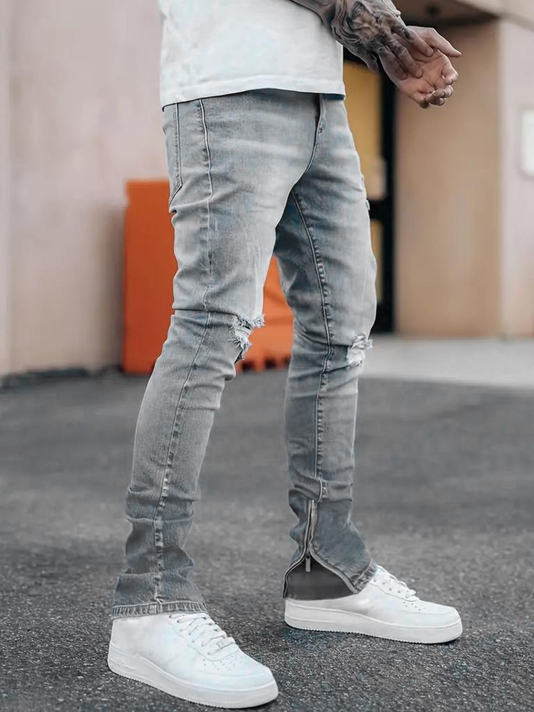 Fußoffener Reißverschluss Hohe Qualität 4 Farben Wasser-Ripped Jeans Herren Gerade Hosen