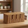 Cable Management Box Lidded Rattan Tan Woven Cord Organizer