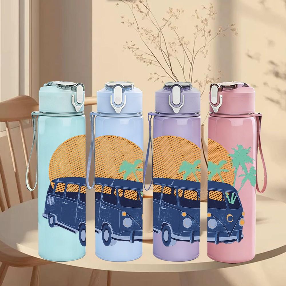 1PC Blue VW Bus Van 750ml Sports Water Bottle Leakproof Straw Lid Outdoor Office Home