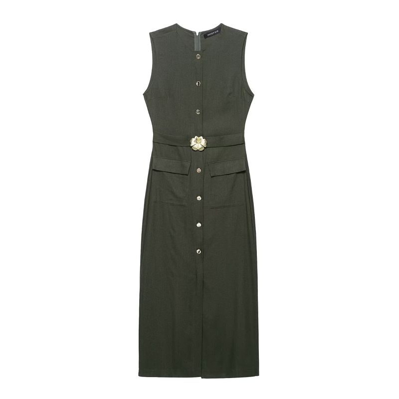 Kaslead New Women Clothes Western Style Fashion Slim Fit Belt Midi Dress 8416712 507