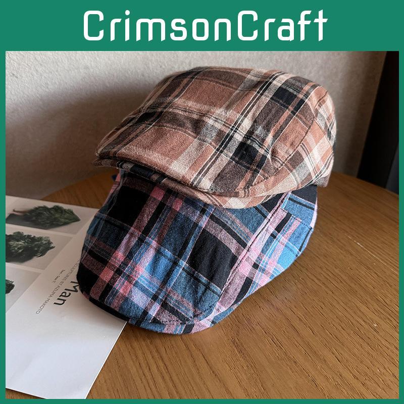 Clashing Grid Color Summer Breathable Cotton Blended Beret Hat Women Fashion