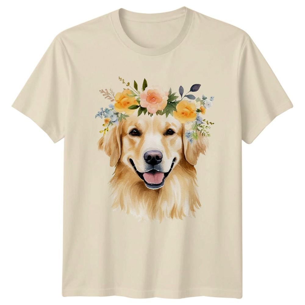 Happy Golden Retriever Dog Wearing Unisexs TShirt Floral Watercolor Dog Owner