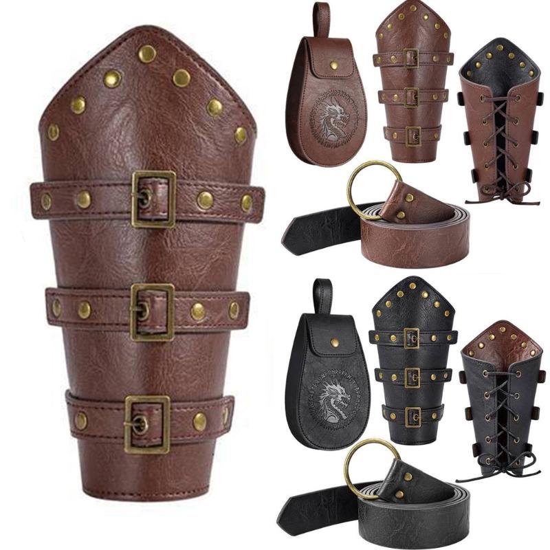 Renaissances Vikinges Costume Accessories,Medieval Pirate Leather Bracers Belt Pouch Halloween Renaissances Cosplay Costume