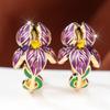 Charming Purple Enamel Iris Flower Huggie Earrings for Women Two Color Options Daily Wear and Party