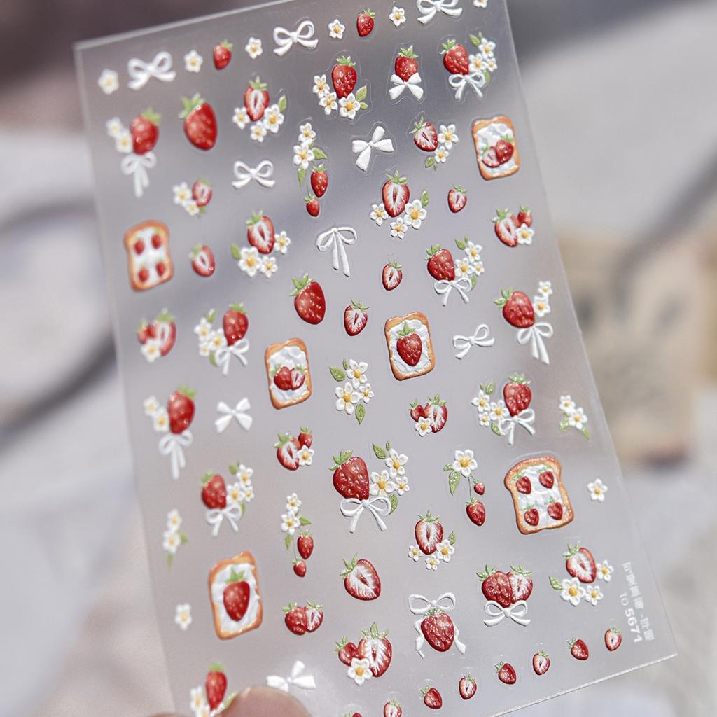 5D Pink Blue Bear Dessert Cake Pudding Candy Cane English Slogan Nail Art Stickers Cute Baby Bear Party Embossed Decals