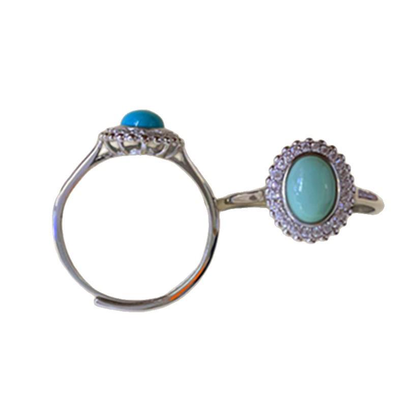 Pierścionek ze srebra S925 z naturalnym kaboszonem turkusu Hubei - Elegancki design w stylu light luxury