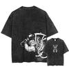 Men Streetwear Summer Rengoku Kyoujurou Top Tee Harajuku Anime Demon Slayer Printed T-shirt Vintage Washed Oversized Tshirt