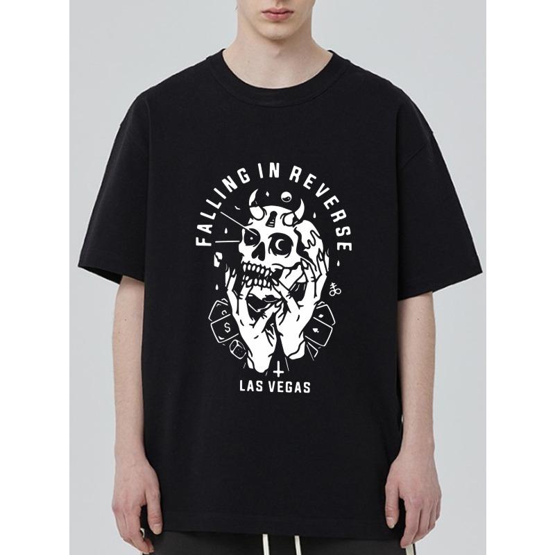 

Unisex Black T Shirt Falling In Reverse Skull Las Vegas Graphic Print Casual Streetwear Top for Men and Women XXXXL чёрный