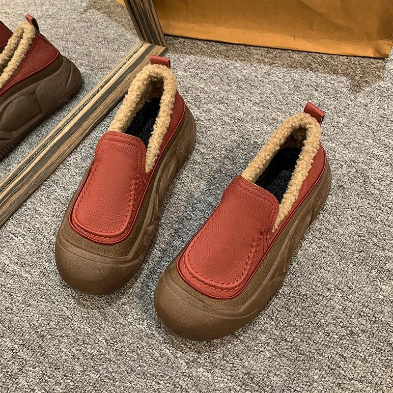 Winter Doudou shoes integrated fur shoes 2025 autumn and winter velvet soft-soled foot cover women's shoes low-top cotton shoes