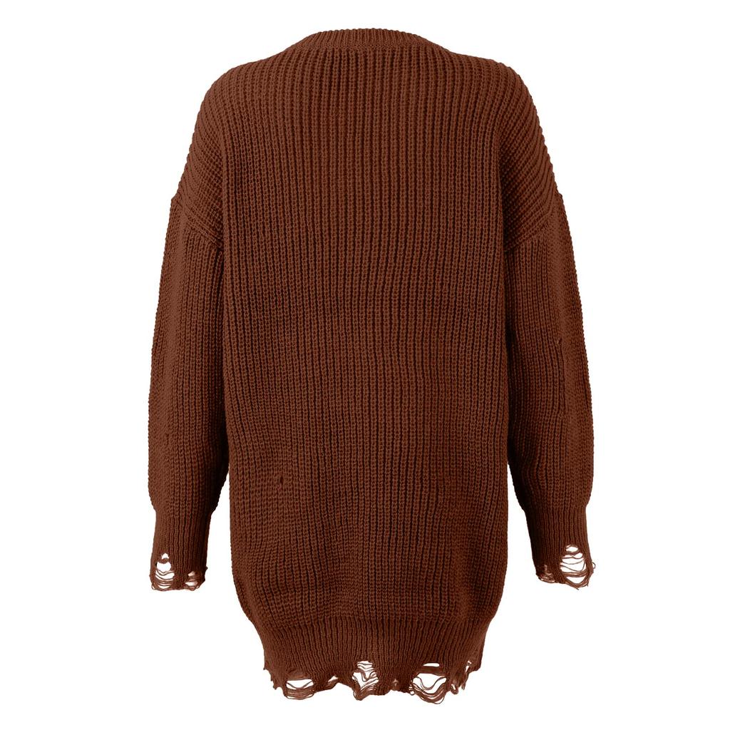 Swetry damskie z okrągłym dekoltem i długim rękawem, luźne, grube, dzianinowe swetry