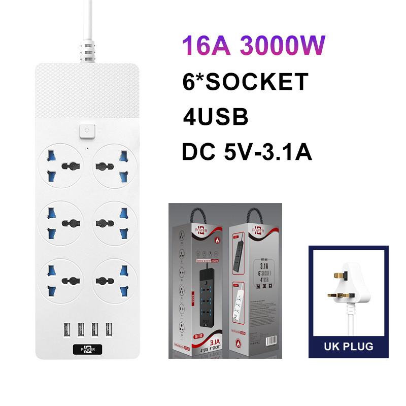 2500w3000w Universal Strip Power 2m Extension Cord Socket 346 Way Uk Plug Fast Charging Power Board