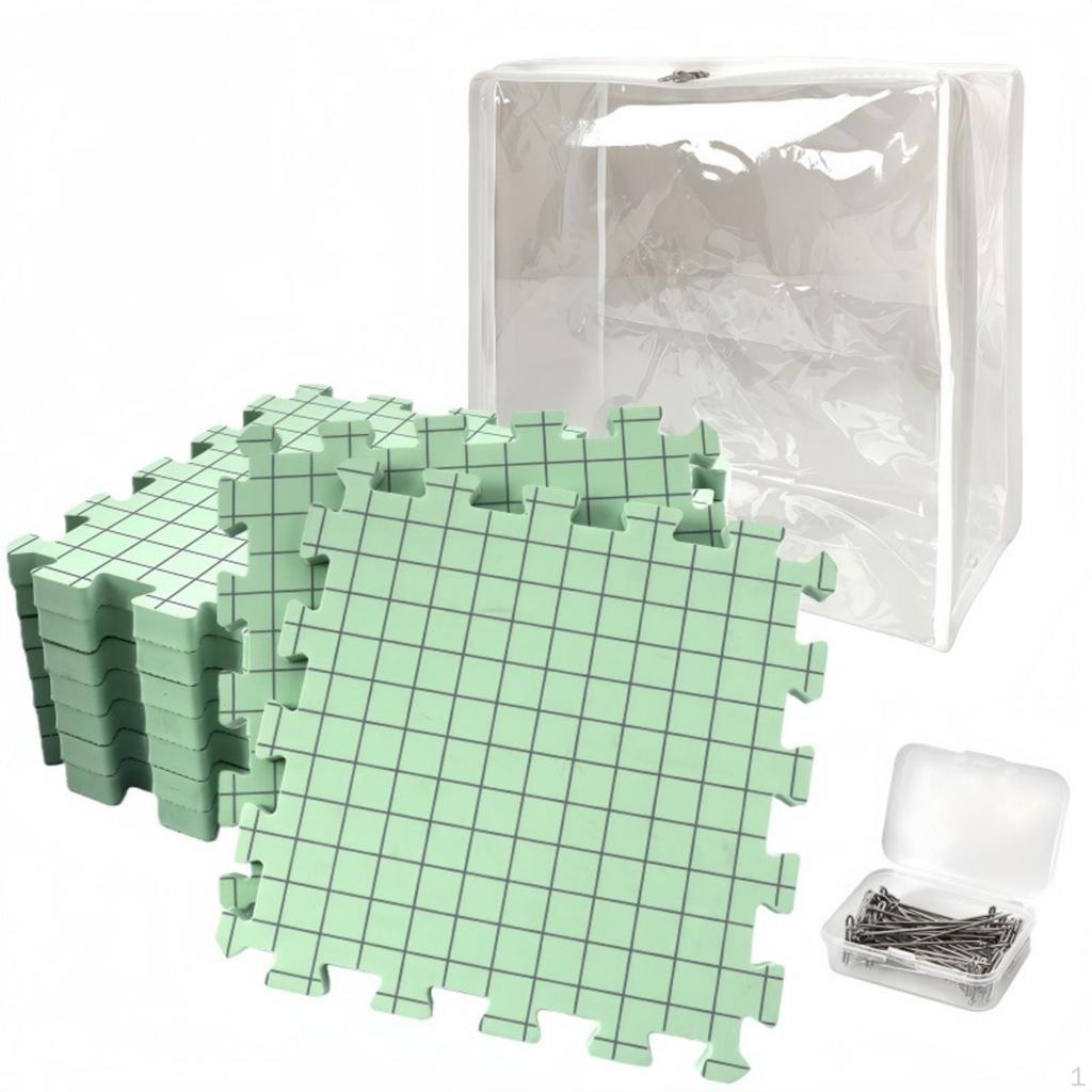 9 Pieces Blocking Mats with TPins Aligned Grid Interlocking FirmDensity Knitting