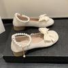 Mary Jane small leather shoes retro summer new bow pearl college style shoes