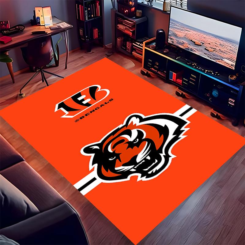 1pc Cincinnati Bengals LOGO Print Area Rug - Soft,Washable Non-Slip Indoor Mat for Office Chairs,Living Room,Home Office Decorative Rug