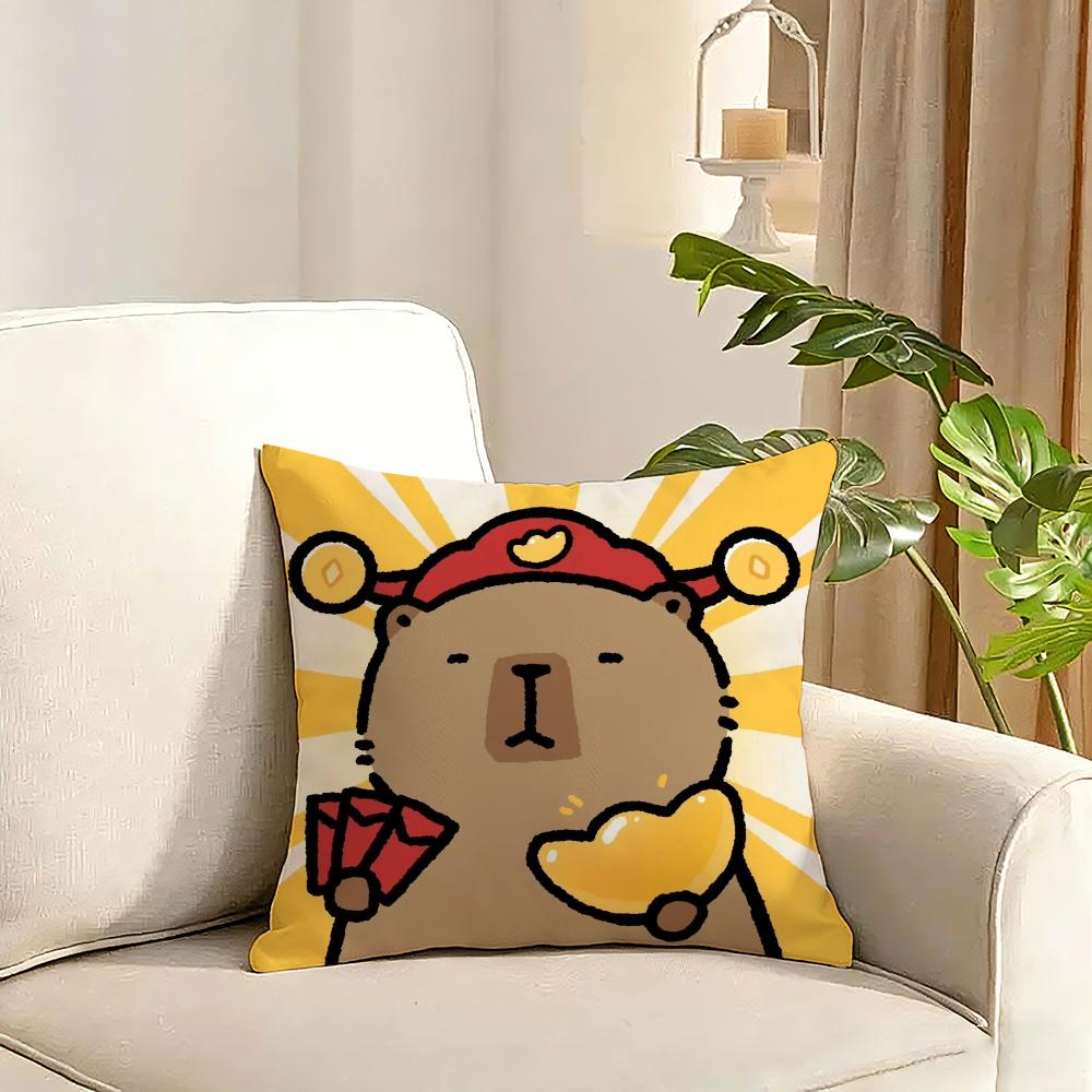 Capybara Cartoon Cute Cushion Cover Reversible Plush Pillow Cover Soft Fluffy Home Decor for Sofa Bedroom