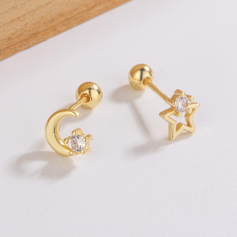 Cute Asymmetric Star Moon Stud Earrings For Women Minimalist Small Versatile Student Unique Jewelry