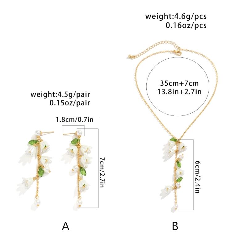 Unique Flower Fringe Necklace Elegant Bell Orchids Preal Leaf Charm Choker Dangle Earring Jewelry Gift Party Ornament