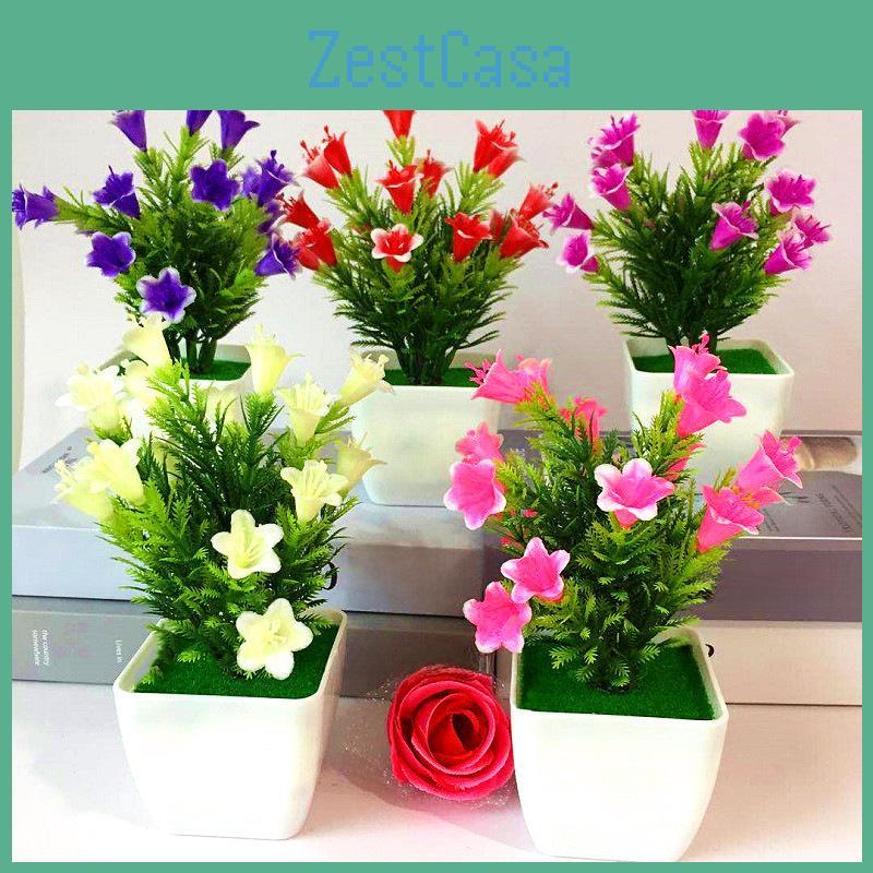 Cherry Plastic Lily Blossom Rose Flowers Potted Plant For Decor Home