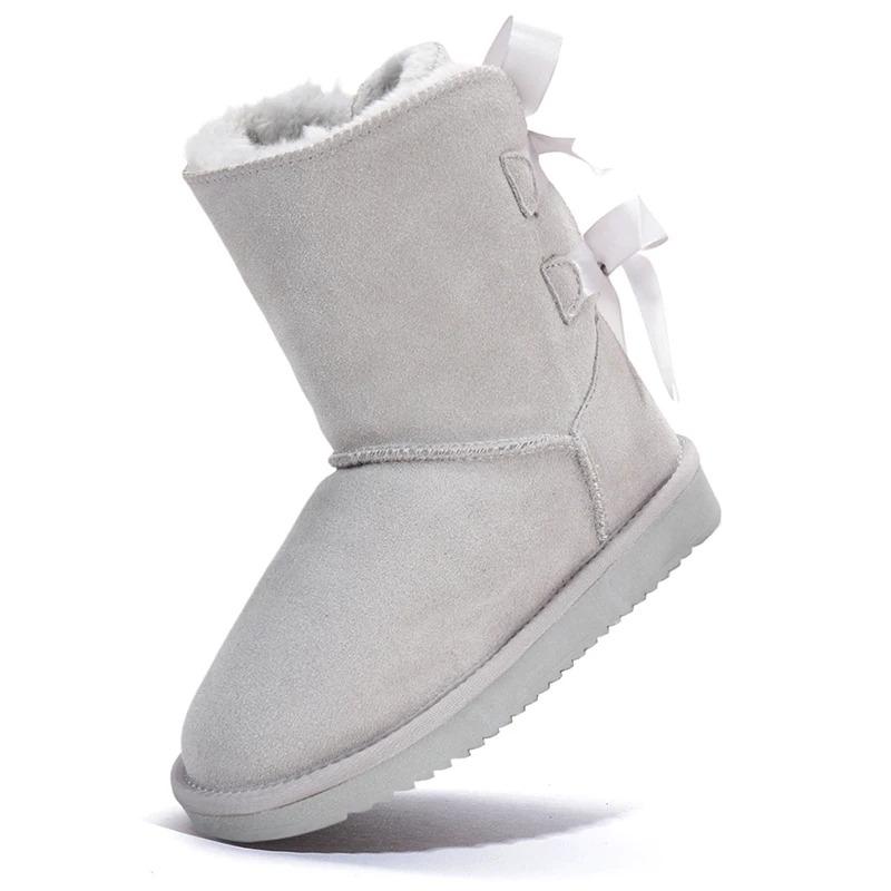 Klassieke Halfhoge Sneeuwschoenen Twee Strik Dameslaarzen Kunstbont Warme Winterlaarzen Grote Maat Koeien Suède Dames Katoenen Schoenen 38