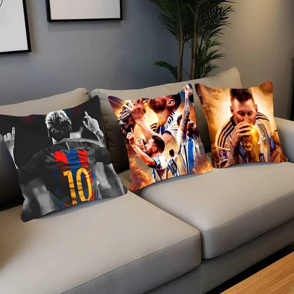 Federa Cuscino Stella del Calcio L-Lionel M-Messi Quadrato Camera da Letto Divano Comfort per il Tempo Libero Cuscino Auto Soggiorno Decorazione per la Casa
