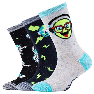 3PPK Boys Casual Space e Smileys Meias, para Menino Meias multicoloridas