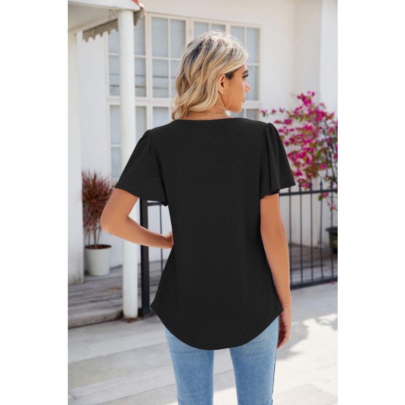 Women's Fashion Casual Summer Spring Solid Color Print Short Sleeve Square Collar Blouses & Shirts